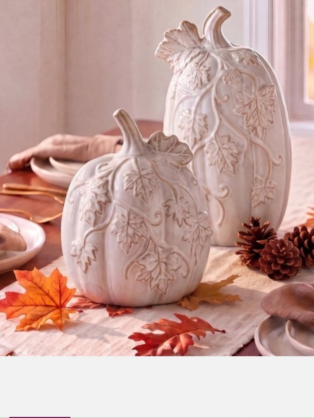My Texas House Fall Small &Tall Ceramic Pumpkins with Vine Accents Decoration(2)